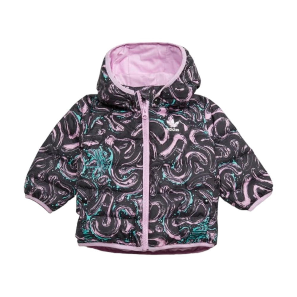 adidas Toddler Hooded Puffer Jacket in Black, Pink & Teal